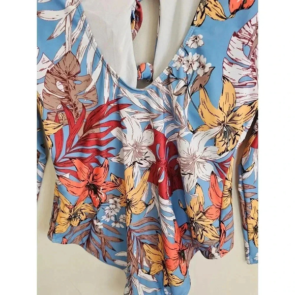 Shein Blue Floral one Piece Swimsuit - Picture 5 of 6